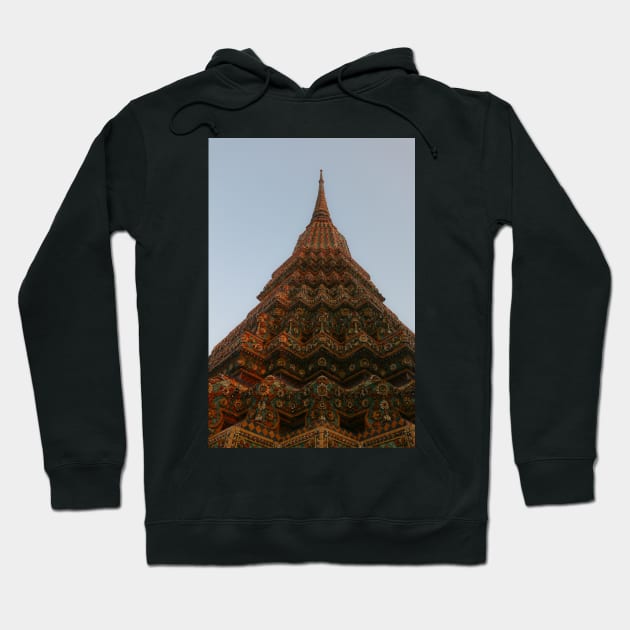 First low angle view of a Buddha stupa reaching symmetrical in the clear sky. Hoodie by kall3bu